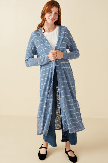 HDY7116 Mauve Womens Loose Knit Striped Open Duster Gif